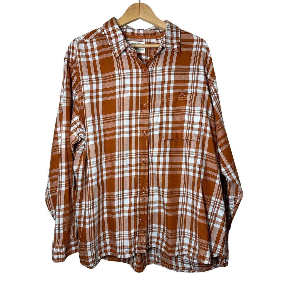 REI Co-op Womens Plaid Shirt Size XXL Orange White Cotton 2X Button up